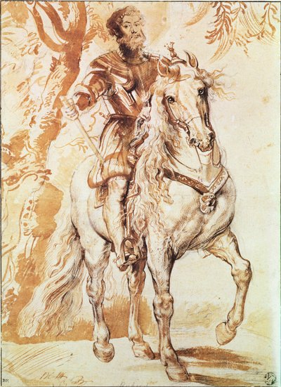 A Mounted Knight in Armour by Peter Paul Rubens